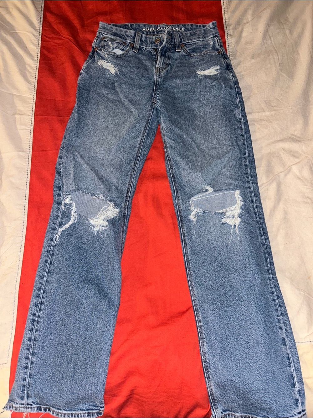 American Eagle Outfitters Blue Distressed Straight Leg Jeans